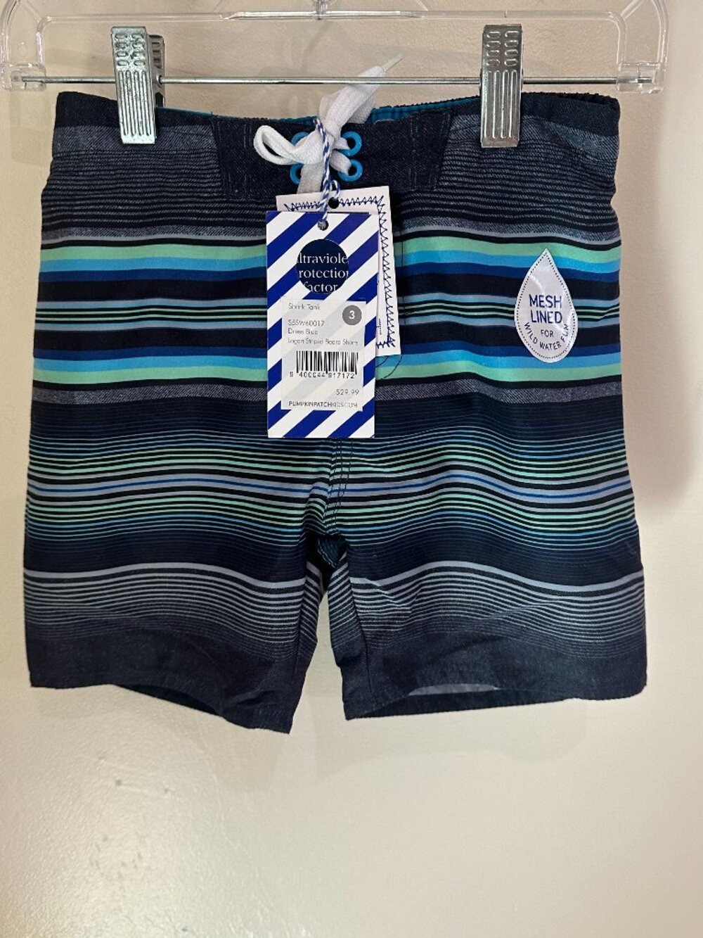 NWT Pumpkin Patch Logan Striped Board Shorts Dress Blue Size 3T DS